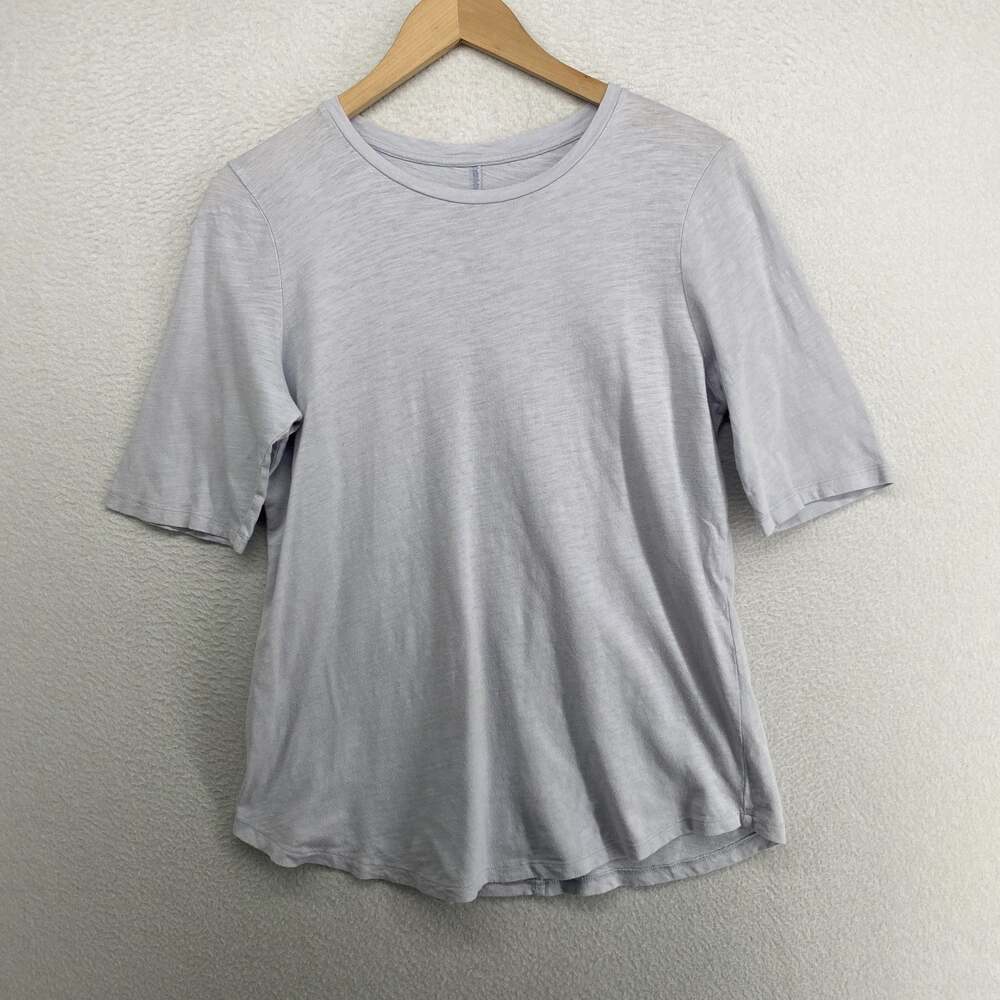 EILEEN FISHER Top XS Slub Organic Cotton Jersey Crew Neck Elbow Sleeve Blue